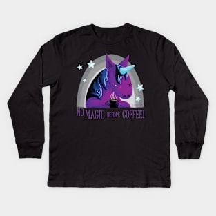 Gloomicorn - No Magic Before Coffee! Kids Long Sleeve T-Shirt